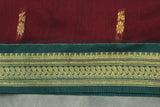Maroon and Green Silk Cotton Saree with Thick Zari Border and Grand Pallu Saree JCS Fashions
