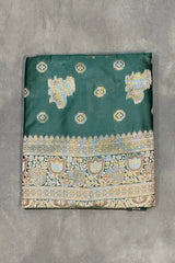 Dark Green Soft Silk Marathi Tadka Zari Floral Saree with Rich Pallu and Matching Blouse