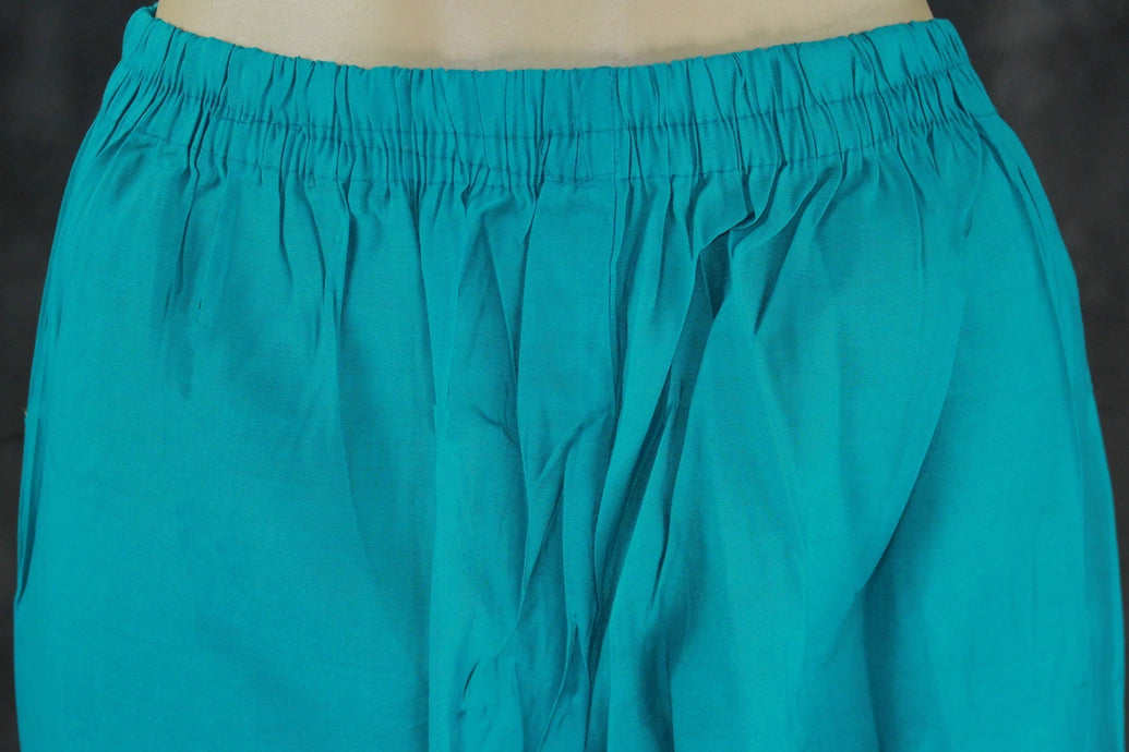 Teal Blue Roman Silk 3-Piece Kurta Set with Embroidered V-Neck and Dupatta