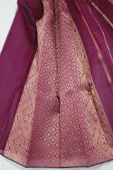 Violet Silk Cotton Saree with Zari Border and Blouse, Border Less Design