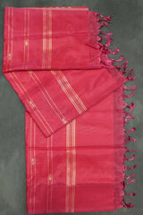 Vaazhai Naar (Banana Pith) Light Yellow Saree with Pink Pallu and Small Butta Motifs - Borderless Traditional Saree