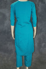 Elegant Teal Roman Silk 3 Piece Set with Digital Dupatta