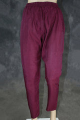 Dark Purple Roman Silk 3-Piece Kurti Set with Embroidered Neck, Elastic Pant & Chiffon Dupatta