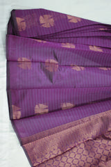 Violet Silk Cotton Saree with Zari Border and Self Texture, Blouse Included