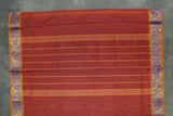 Brown Poly Cotton Butta Saree with Both-Side Zari Floral Border and Striped Pallu Saree JCS Fashions
