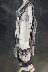 Light Cream Designer Crepe 3-Piece Salwar Suit with Mirror & Stone Work - Kurti, Pant & Cotton Dupatta