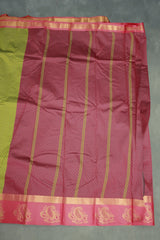 Mehendi Green Emboss Silk Saree with Floral Motifs & Satin Border, Comes with Blouse