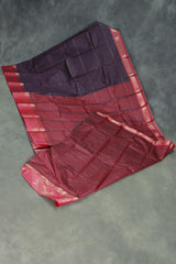 Purple Emboss Silk Saree with Floral Design Satin Border and Blouse