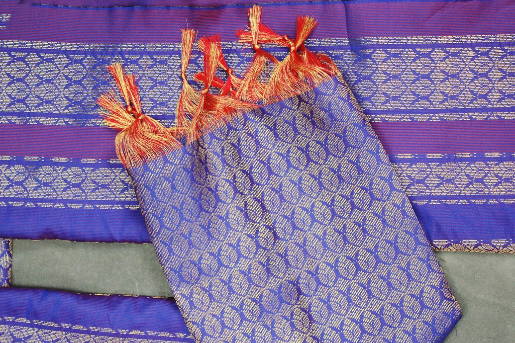 Violet Ponnadai Poly Silk Jacquard Temple Shawl with Zari Pattern and Tassels for Pooja, Weddings, Functions