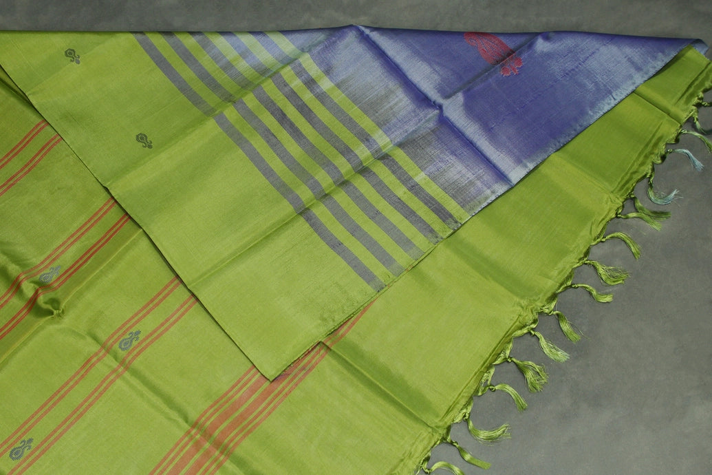 Pear Green Vaazhai Naar (Banana Pith) Borderless Saree with Small Butta