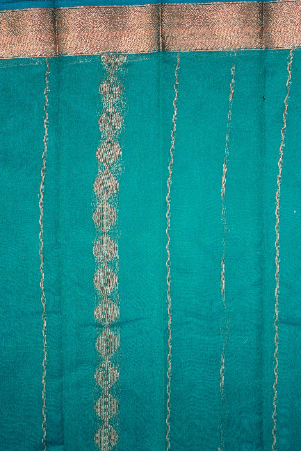 Teal Green Silk Cotton Saree with Beautiful Zari Border and Blouse Piece