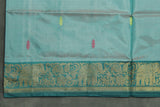 Teal and Maroon Vaazhai Naar Saree with Zari Border and Small Buttas