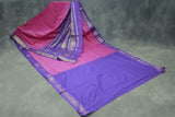 Dark Pink Kalyani Cotton Saree with Zari Checked and Peacock Border and Blouse