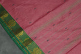 Onion Pink Poly Cotton Saree with Green Zari Border and Butta Motifs Saree JCS Fashions
