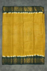 Mustard Sungudi Cotton Saree with Dark Green Gold Zari Border and Vaira Oosi Design Saree JCS Fashions