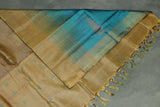 Banana Pith (Vaazhai Naar) Golden Brown Borderless Saree with Teal Butta Motifs - Handwoven