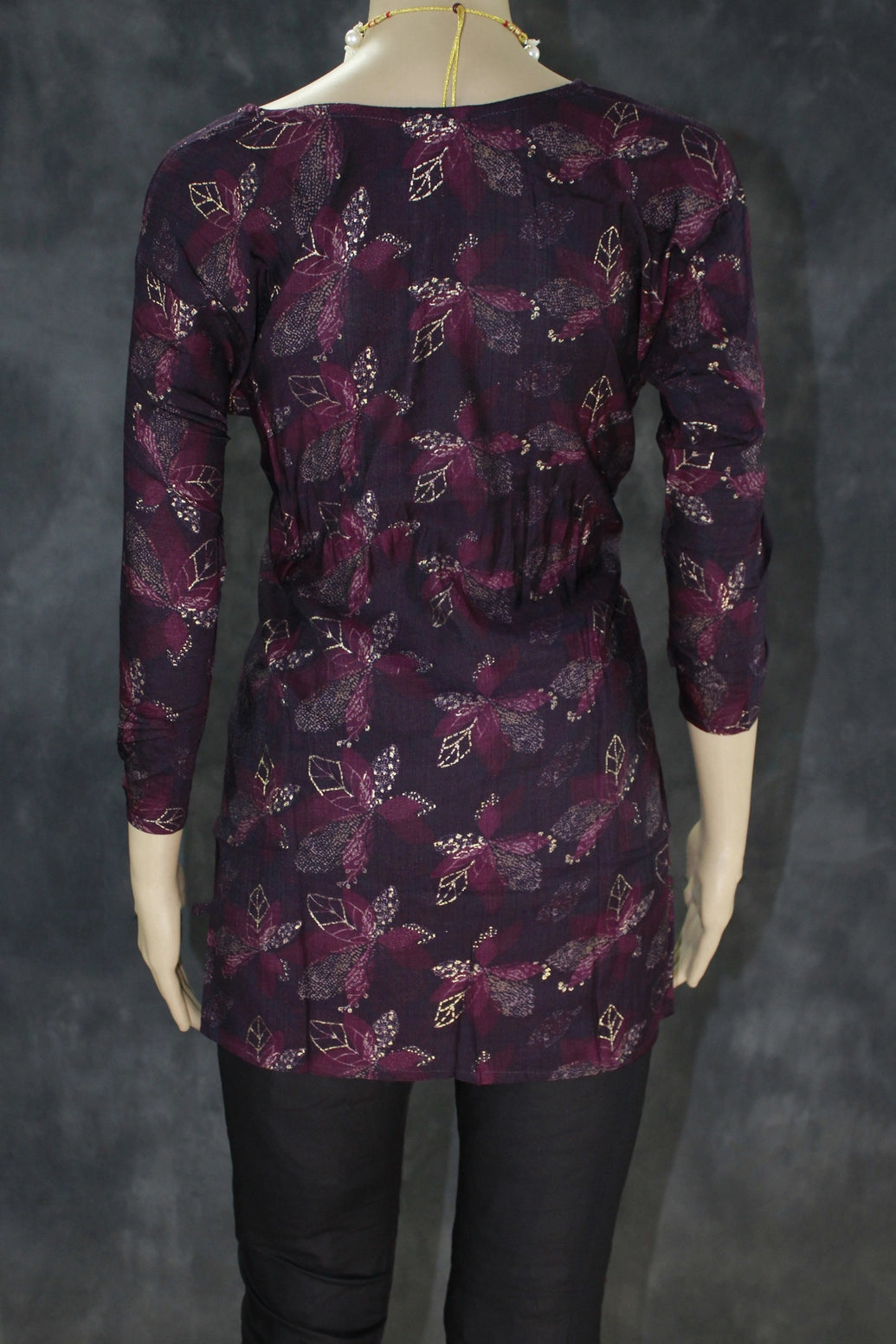 Purple Cotton Floral Kurti Set - 2 Piece Kurta with Elastic Pants