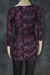 Purple Cotton Floral Kurti Set - 2 Piece Kurta with Elastic Pants