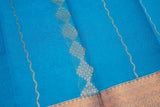 Blue Silk Cotton Saree with Beautiful Zari Border and Matching Blouse Piece
