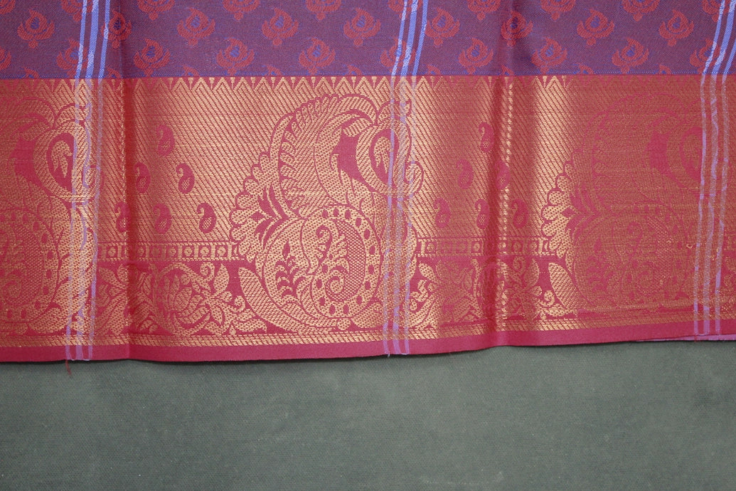 Lavender Emboss Silk Saree with Beautiful Border, Semi Silk Design for Traditional Wear