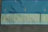 Peacock Blue & Cream Vaazhai Naar (Banana Pith) Saree with Zari Border and Butta