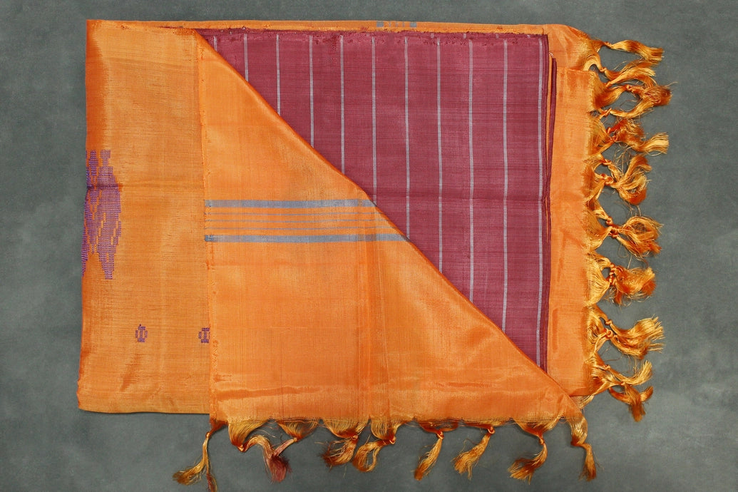 Orange Vaazhai Naar (Banana Pith) Saree with Small Butta and Subtle Pallu Stripes