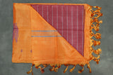 Orange Vaazhai Naar (Banana Pith) Saree with Small Butta and Subtle Pallu Stripes