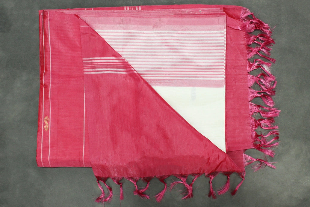 Hot Pink Vaazhai Naar (Banana Pith) Saree - Borderless Body with Subtle Stripes and Small Butta Motifs