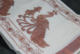 White Kerala Cotton Saree with Copper Zari Peacock Embroidery