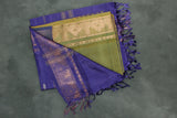 Vaazhai Naar Banana Pith Saree with Zari Border in Mehendi Green & Violet