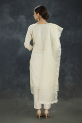 Sandal Roman Silk 3-Piece Kurti Set with Organza Work Top, Elastic Pant & Embroidered Dupatta