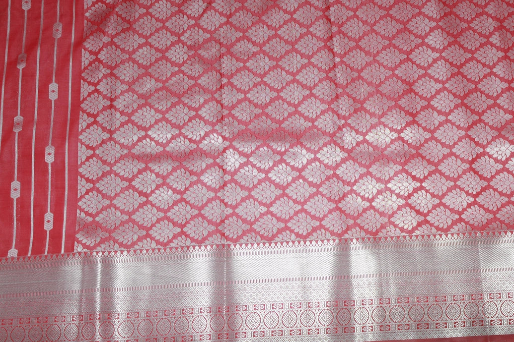 Orange Bridal Vaira Oosi Soft Silk Saree with Silver Zari Border and Blouse