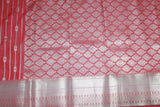 Orange Bridal Vaira Oosi Soft Silk Saree with Silver Zari Border and Blouse