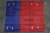 Vaazhai Naar (Banana Pith) Borderless Saree in Red with Contrasting Blue Pallu, Small Buttas & Fringed Tassels