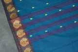 Rama Blue Poly Cotton Butta Saree with Gold-Colour Swan Thread Border - Traditional Indian Saree Saree JCS Fashions