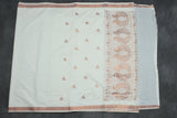 Pure Kerala Cotton Saree with Copper Zari Peacock Embroidery - White