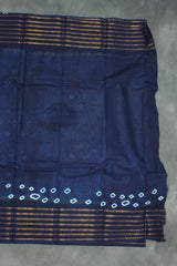 Sungudi Cotton Bandhani Saree in Blue with Golden Zari Striped Border Saree JCS Fashions