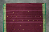 Dark Purple Poly Cotton Butta Saree with Green Thread Border Saree JCS Fashions