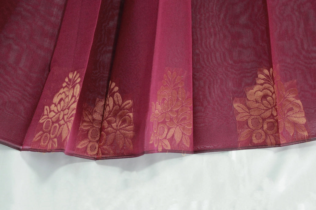 Maroon Silk Cotton Saree with Zari Border, Borderless Design and Matching Blouse
