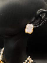 Gold-Tone Pearl Choker Necklace Set with Imitation Stones and Matching Stud Earrings Jewelry JCS Fashions