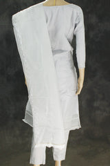 Gray Roman Silk 3-Piece Kurta Set with Organza Embroidered Top, Elastic Pants & Border Dupatta