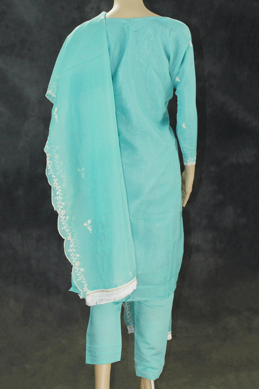 Light Blue Organza Kurti & Dupatta Salwar Set with Khatli Work and Beads-Sequin Embroidery