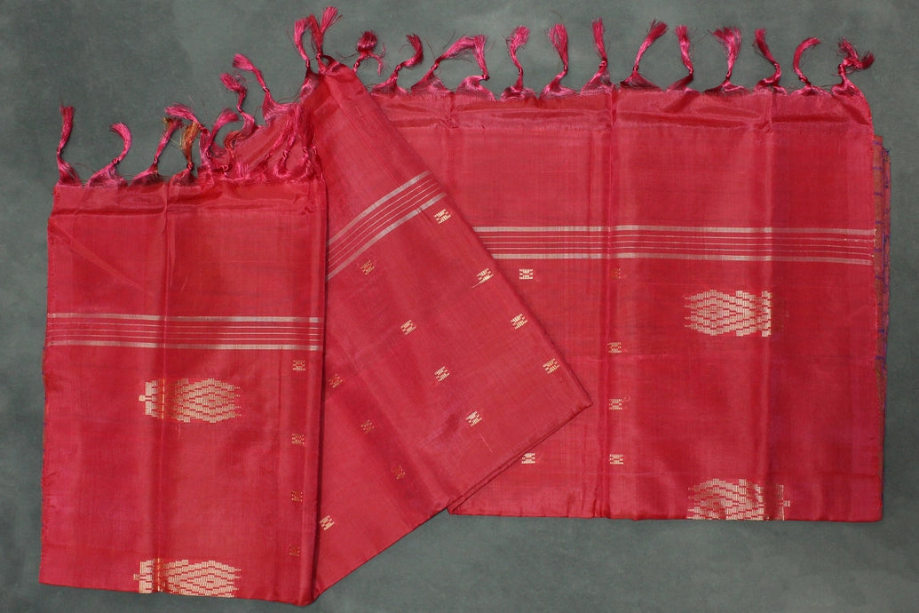 Vaazhai Naar (Banana Pith) Saree - Mustard & Red with Small Butta