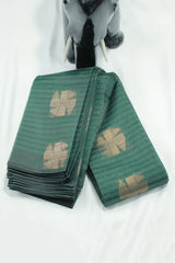 Bottle Green Silk Cotton Saree with Zari Border, Borderless Look, Comes with Blouse