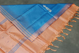 Peach Orange Vaazhai Naar (Banana Pith) Saree with Blue Stripe Pallu and Small Buttas