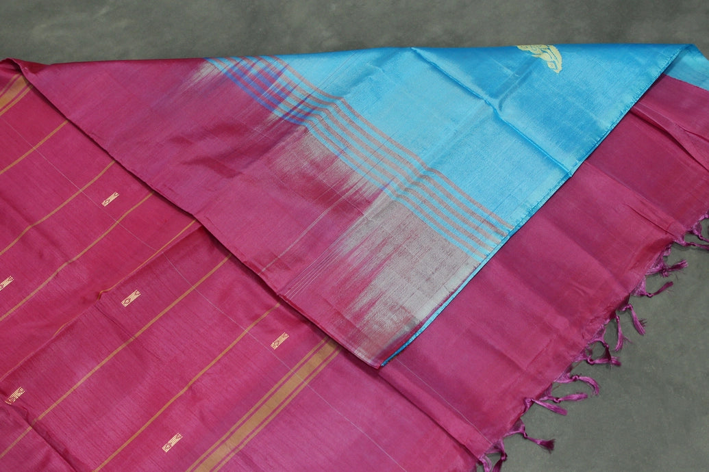 Magenta Pink Vaazhai Naar (Banana Pith) Saree with Blue Pallu & Small Butta