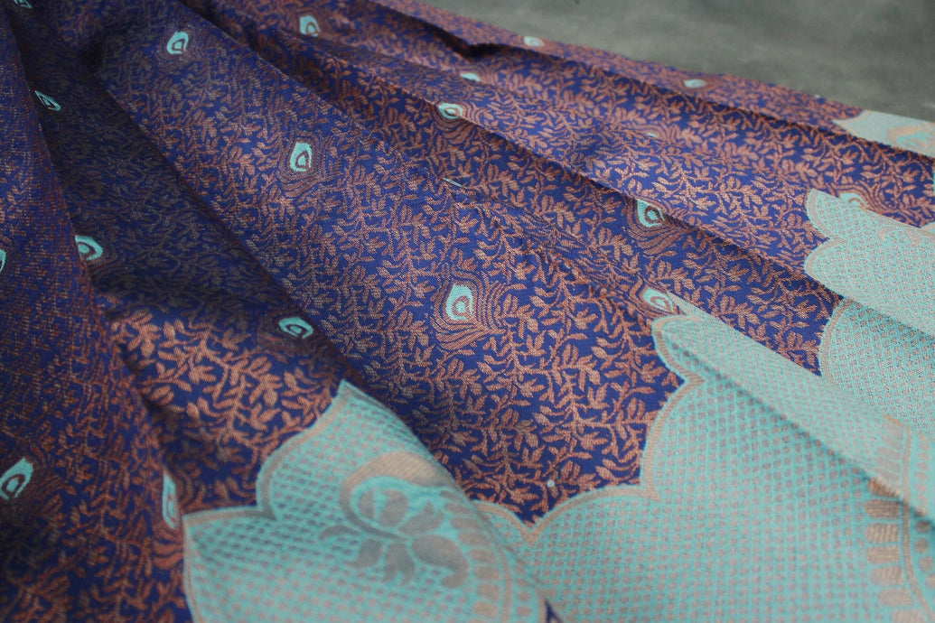 Blue Kubera Pattu Saree with Contrast Design Border and Blouse Piece for Semi Silk Look