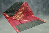 Black Kalyani Cotton Saree with Zari Checked and Peacock Border, Includes Blouse