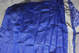 Blue Banarasi Handloom Satin Saree with Woven Embroidered Floral Print and Blouse