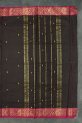 Dark Brown Poly Cotton Saree with Gold Zari Border and Butta Motifs Saree JCS Fashions